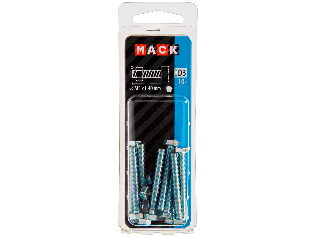 Mack Tapbout met moer M5 40mm verzinkt 10 stuks