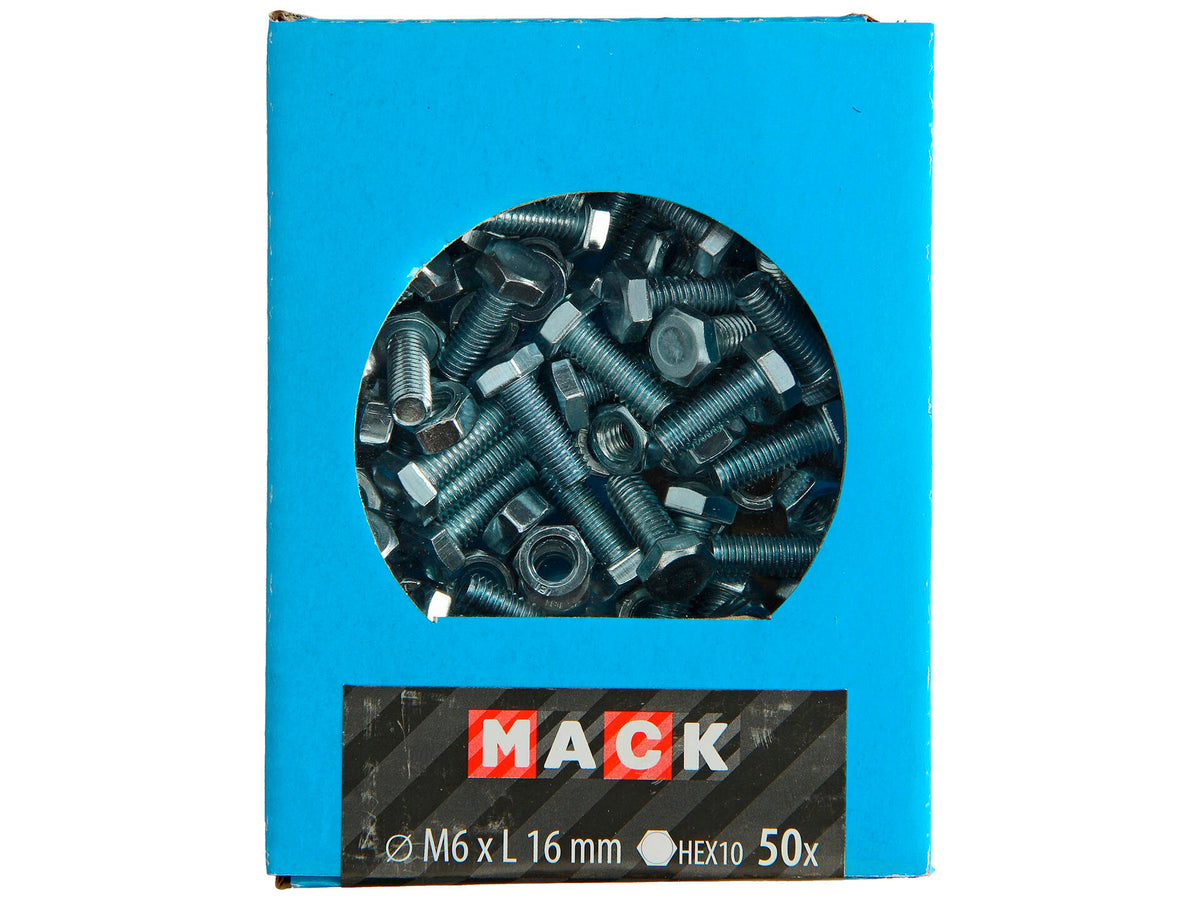 Mack Tapbout met moer M6 16mm verzinkt 50 stuks