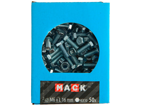 Mack Tapbout met moer M6 16mm verzinkt 50 stuks