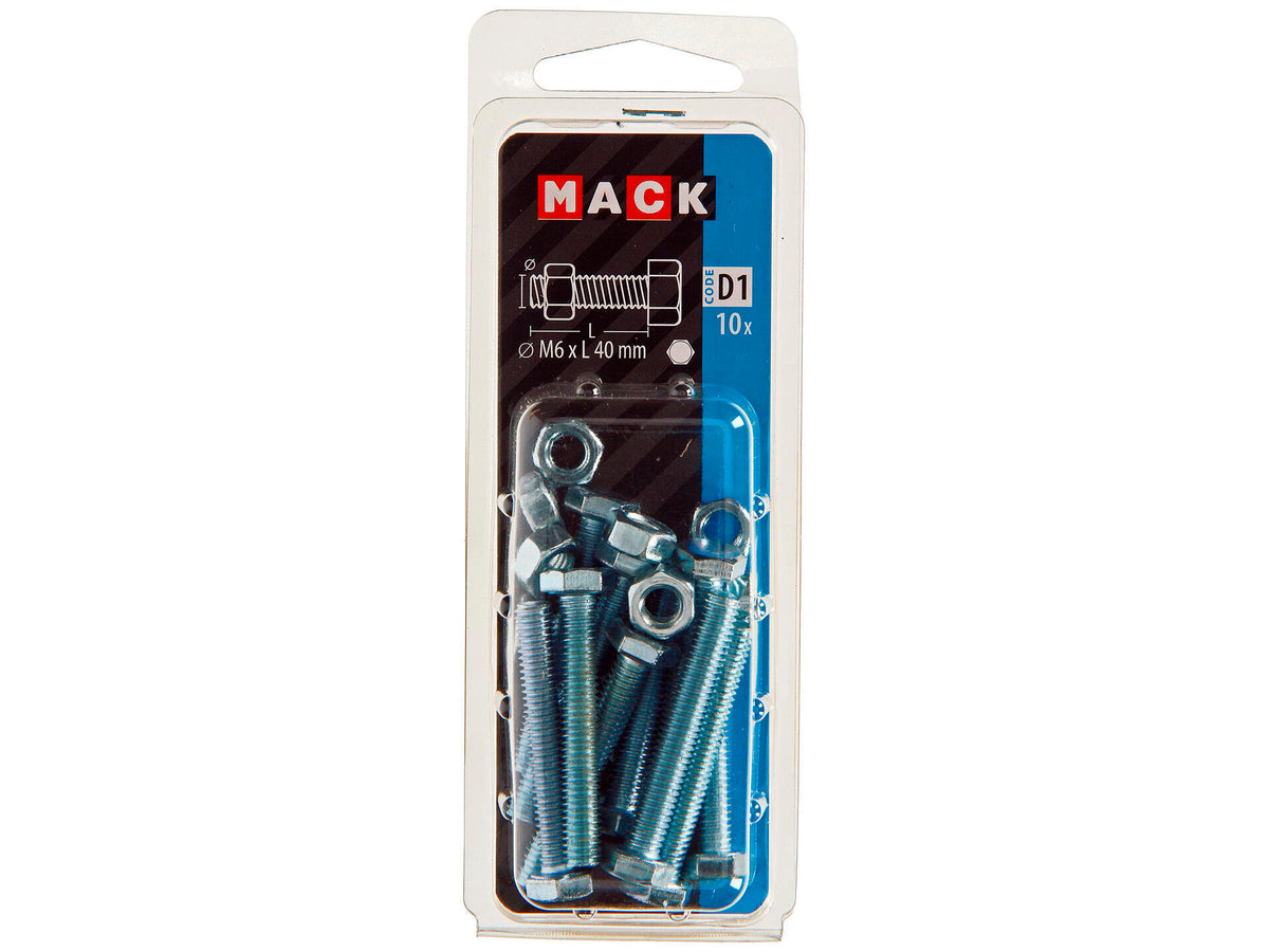 Mack Tapbout met moer M6 40mm verzinkt 10 stuks