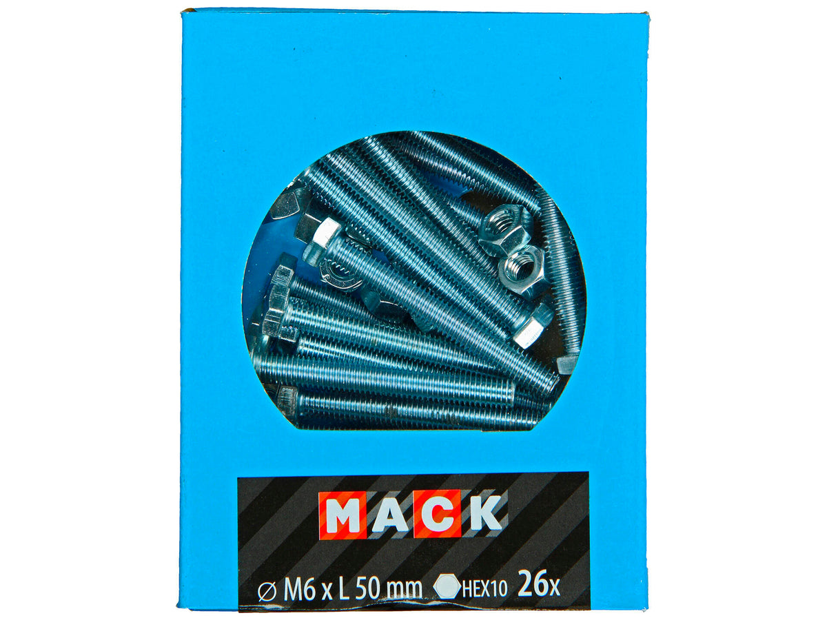 Mack Tapbout met moer M6 50mm verzinkt 26 stuks