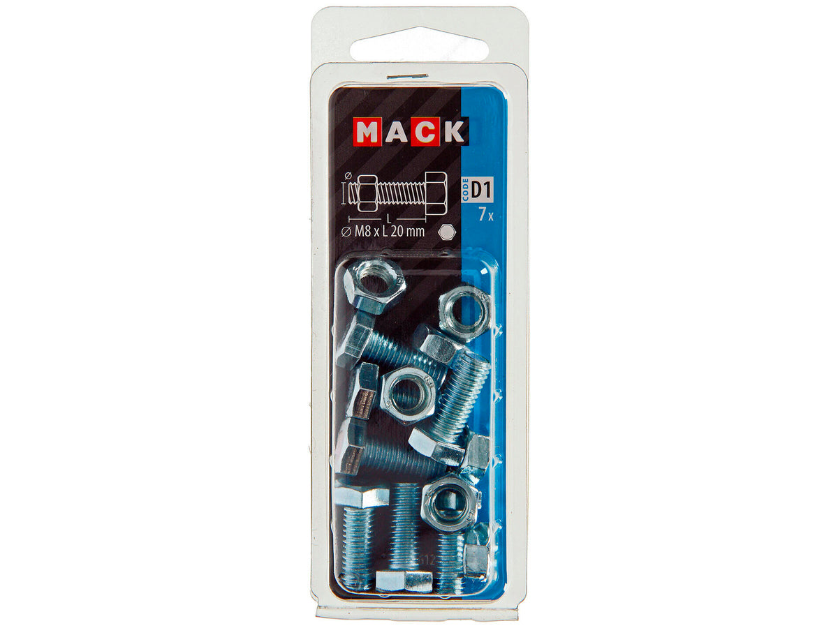 Mack Tapbout met moer M8 20mm verzinkt 7 stuks