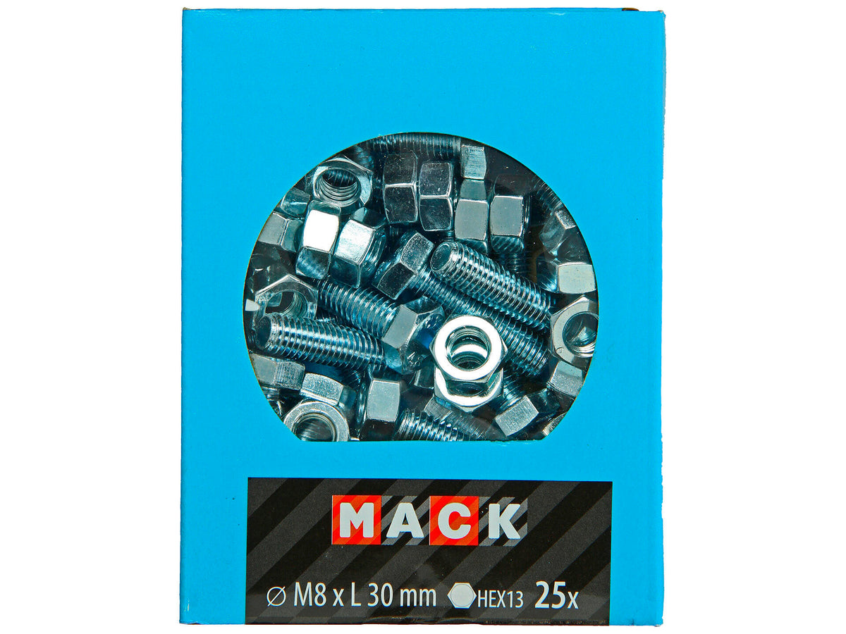 Mack Tapbout met moer M8 30mm verzinkt 25 stuks