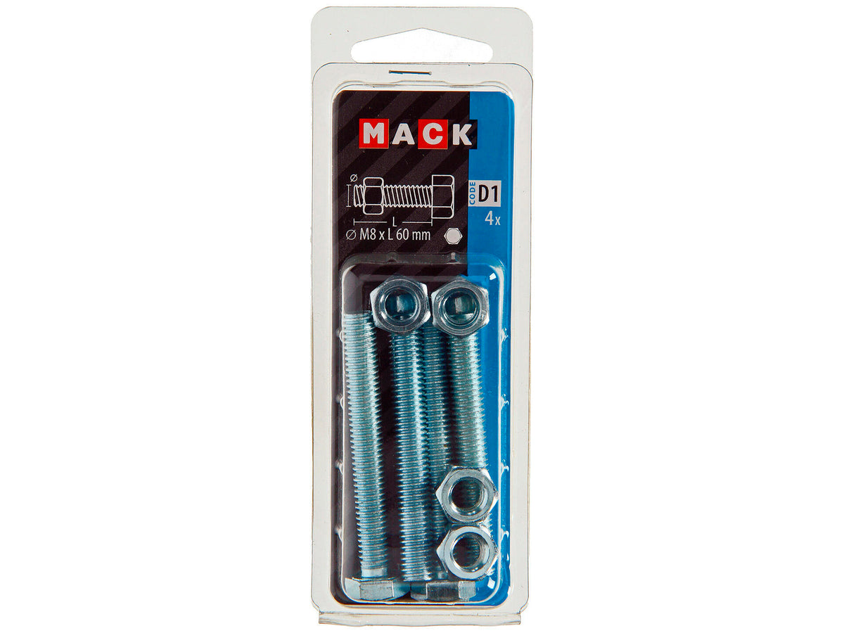Mack Tapbout met moer M8 60mm verzinkt 4 stuks