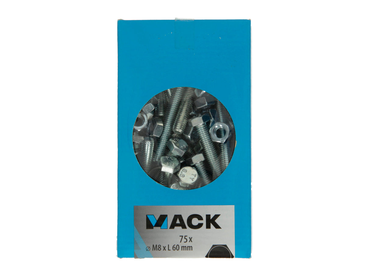 Mack Tapbout met moer M8 60mm verzinkt 75 stuks