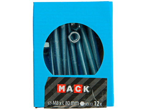Mack Tapbout met moer M8 80mm verzinkt 12 stuks
