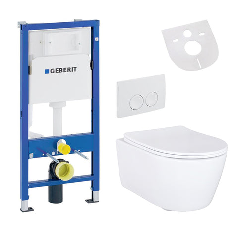 Wc-complete set wit met Belvit hang-wc keramiek en softclose zitting passend voor Geberit UP100 inbouwelement wandhangend, wc-packs — SKU MB-19390-22917, EAN 5404029122128