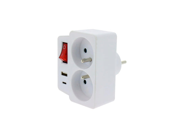 Profile multiprise 2x16A interrupteur et USB-A/USB-C blanc