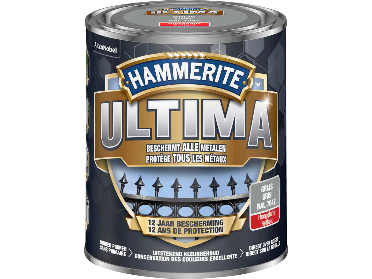 Hammerite Ultima metaallak hoogglans 0,75l grijs