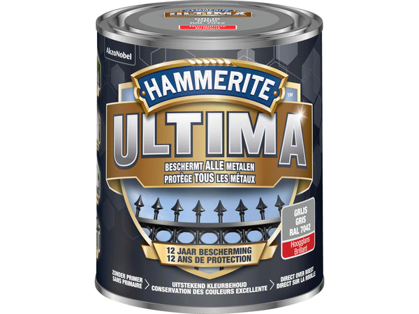 Hammerite Ultima metaallak hoogglans 0,75l grijs