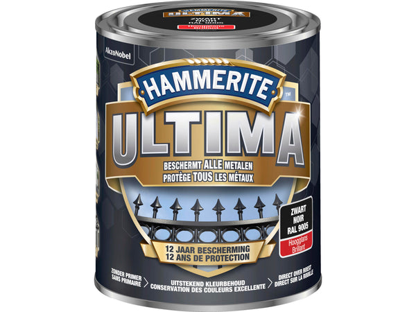 Hammerite Ultima metaallak hoogglans 0,75l zwart