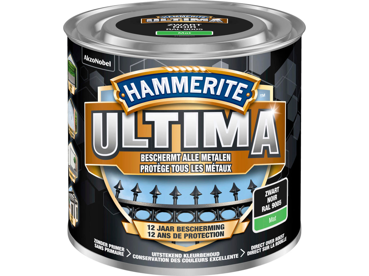 Hammerite Ultima metaallak mat 0,25l zwart