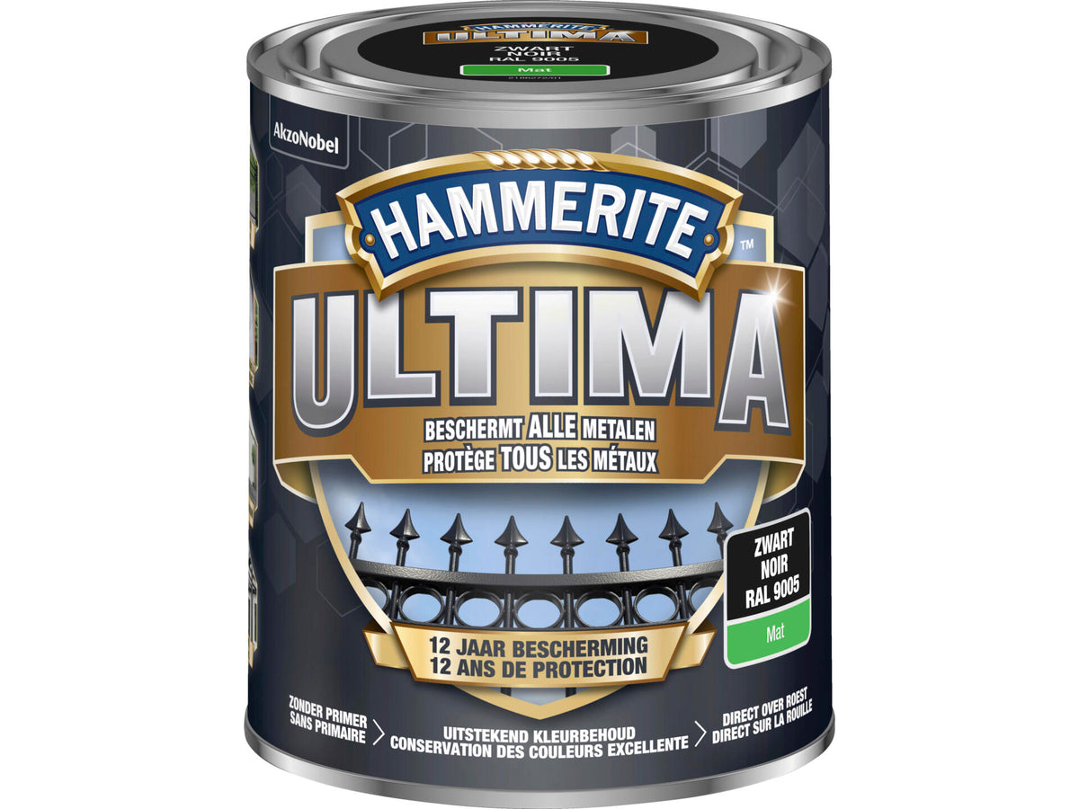Hammerite Ultima metaallak mat 0,75l zwart