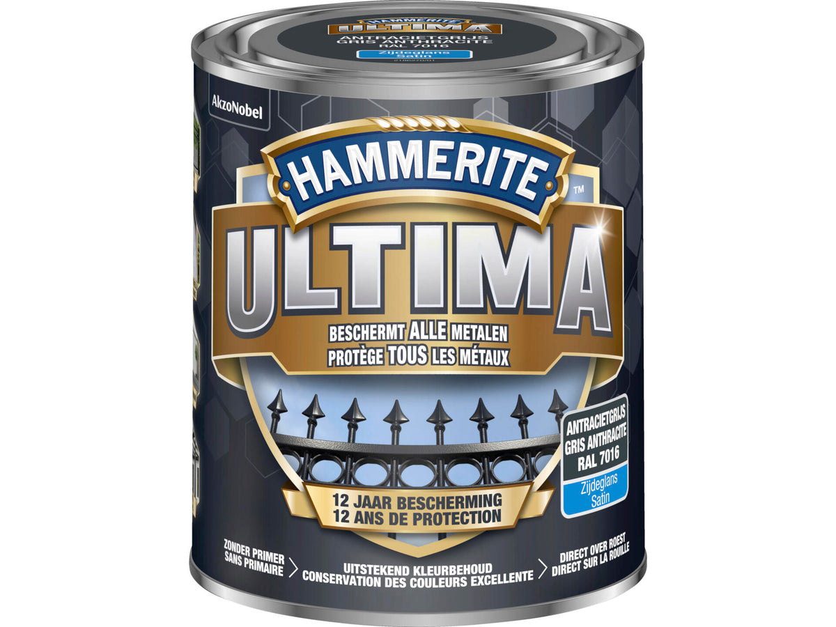 Hammerite Ultima metaallak zijdeglans 0,75l antracietgrijs