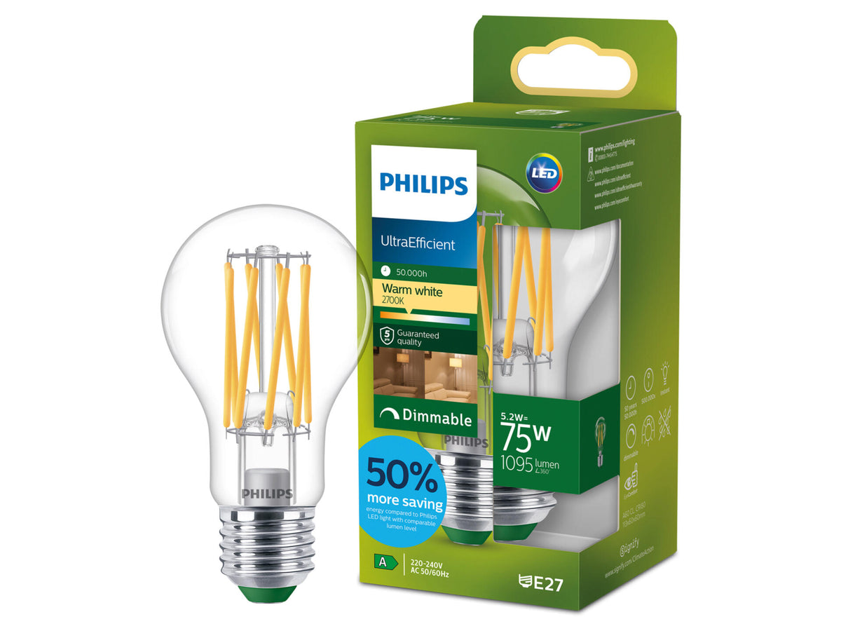 Philips UltraEfficent LED lamp E27 5,2W warm wit helder