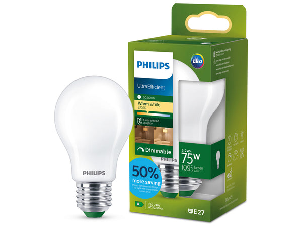 Philips UltraEfficent LED lamp E27 5,2W warm wit mat