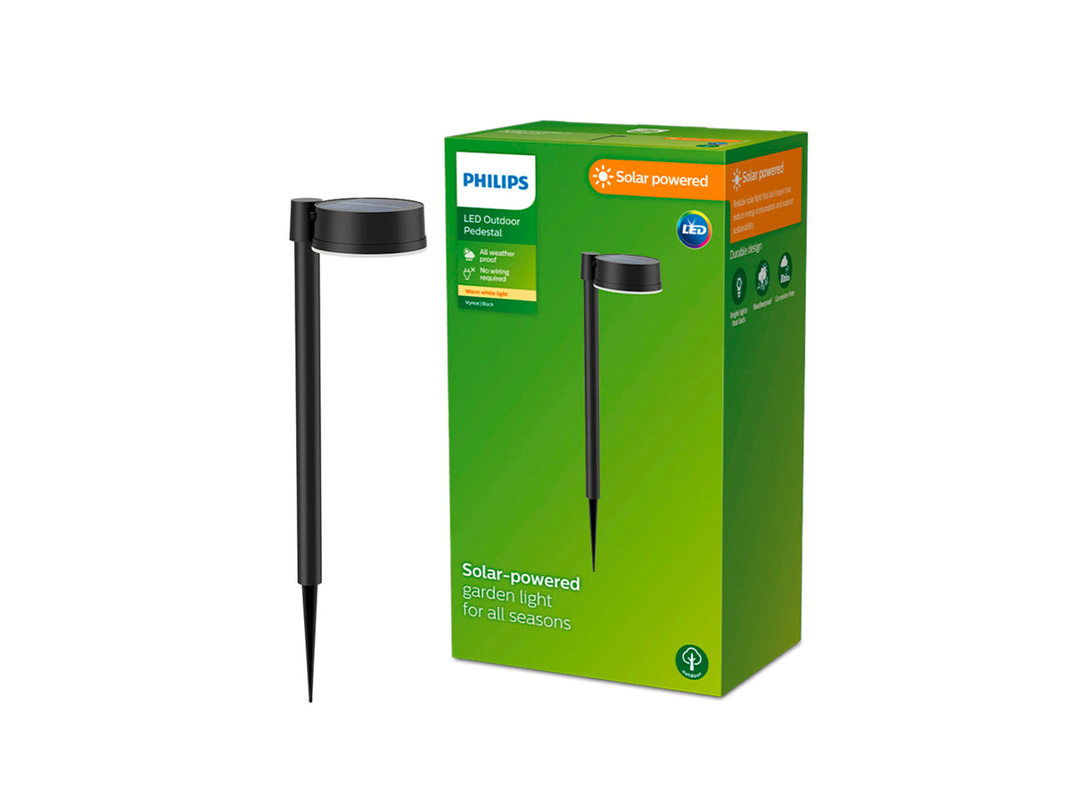 Philips Vapora tuinpaal op spies rond solar 1,5W zwart