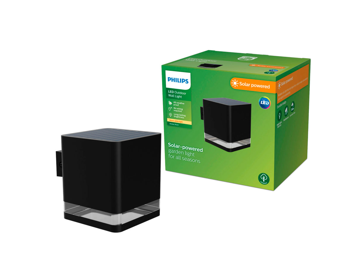 Philips Virona solar wandlamp 1,8w zwart warm wit