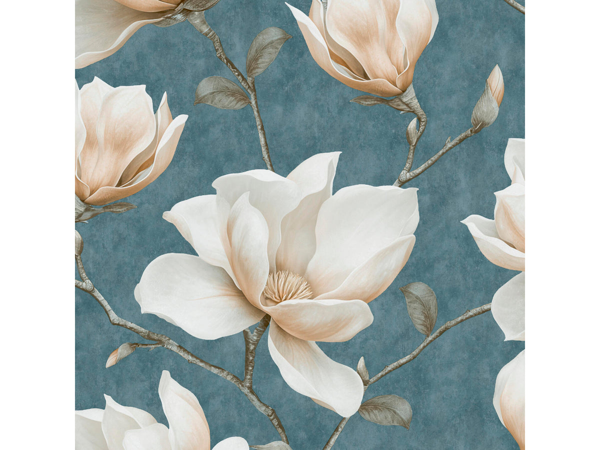 Vliesbehang magnolia blauw 53cm x 10m
