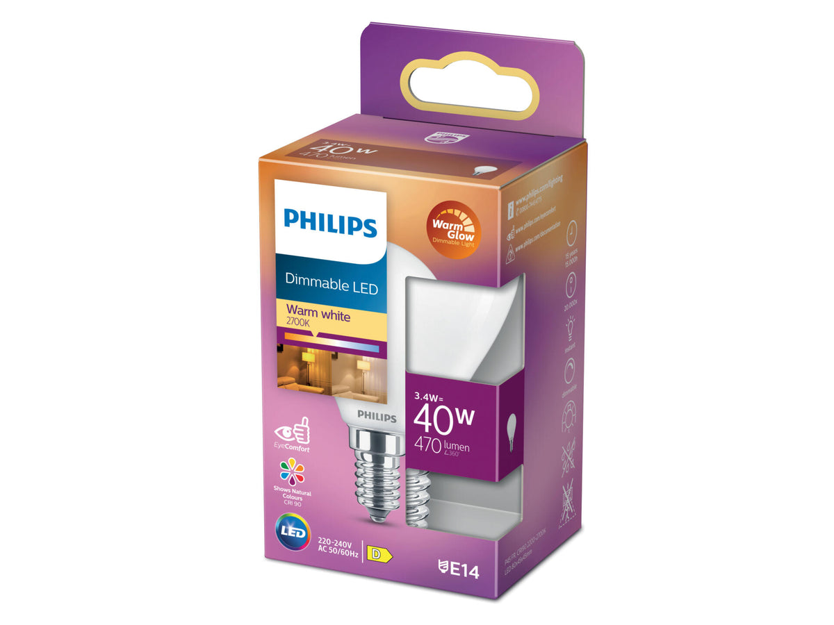 Philips WarmGlow LED bollamp mat E14 4,5W dimbaar