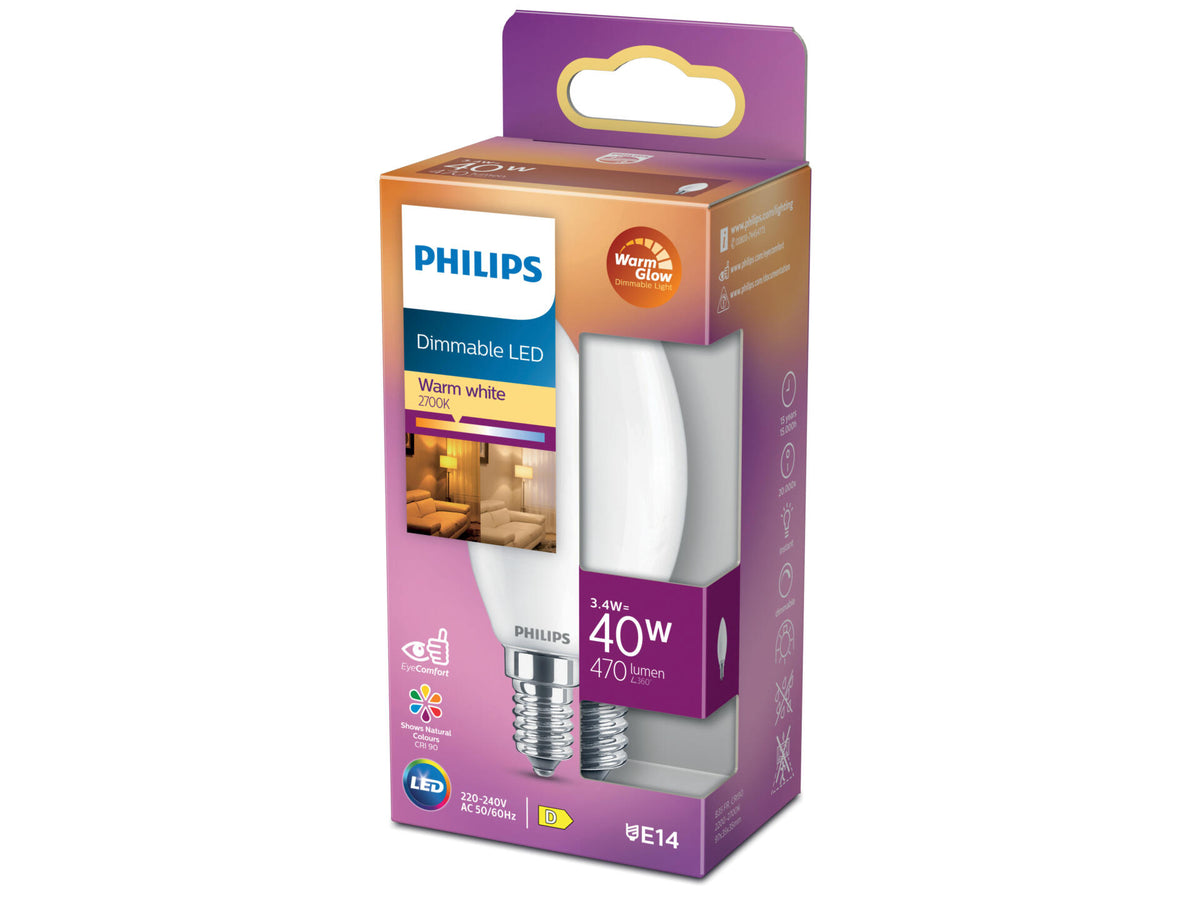 Philips WarmGlow LED kaarslamp mat E14 4,5W dimbaar