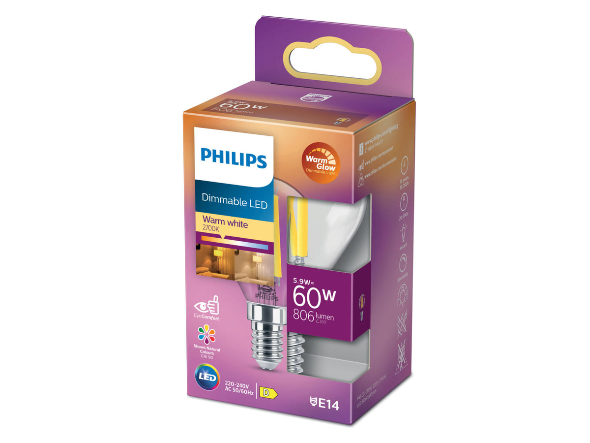 Philips WarmGlow LED kogellamp E14 5,9W dimbaar