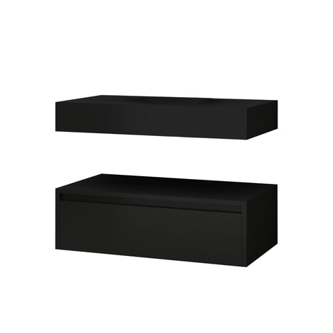 BELVIT LINUVA wastafelonderkast 80 cm matzwart onderkastset MDF wandmontage badkamermeubel modern, wastafelonderkasten — SKU MB-27598-31131, EAN 5404029128472