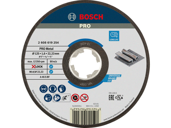Bosch Professional X-Lock disque à tronçonner métal 125x1,6x22,23 mm plat
