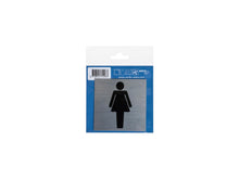 Zelfklevend deurbord dames 8,5x8,5 cm aluminium look