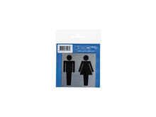 Zelfklevend deurbord dames en heren 8,5x8,5 cm aluminium look