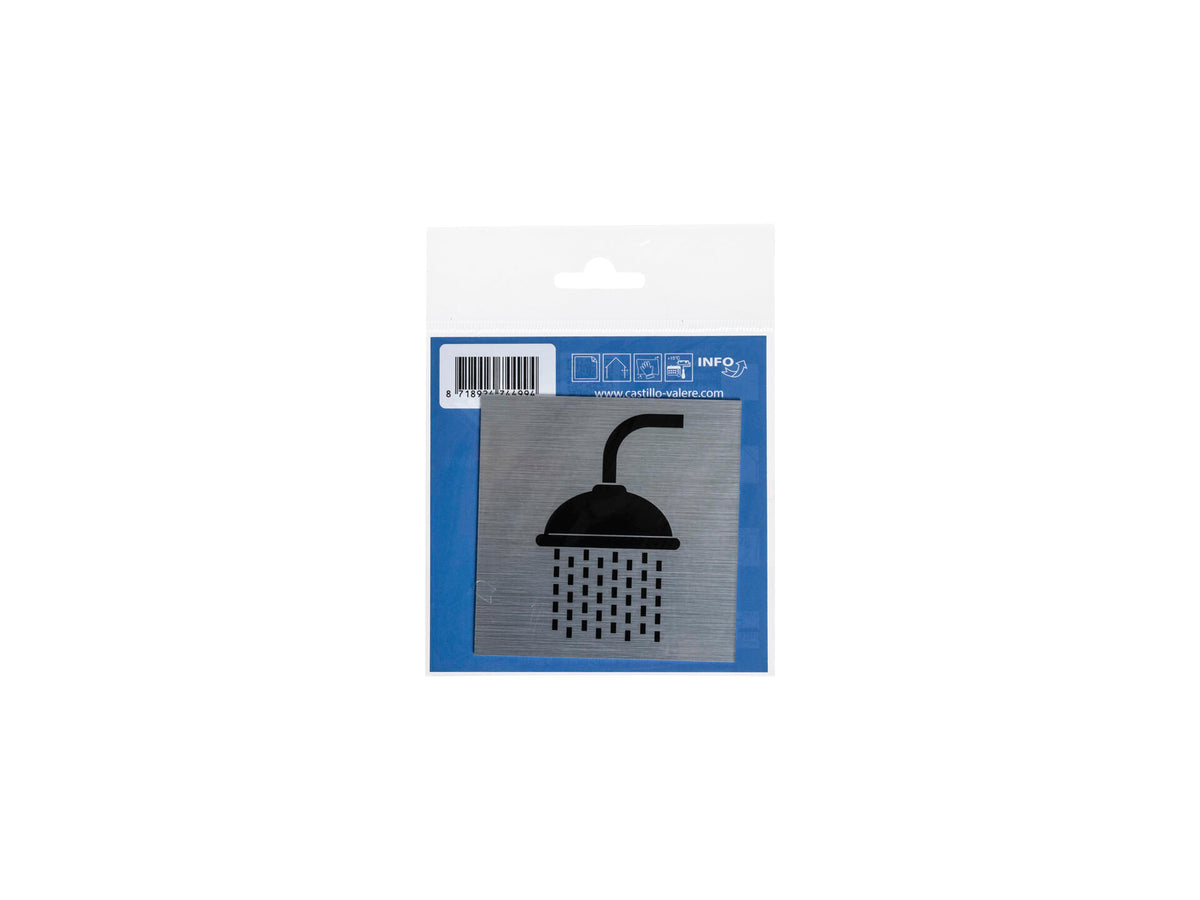 Zelfklevend deurbord douche 8,5x8,5 cm aluminium look