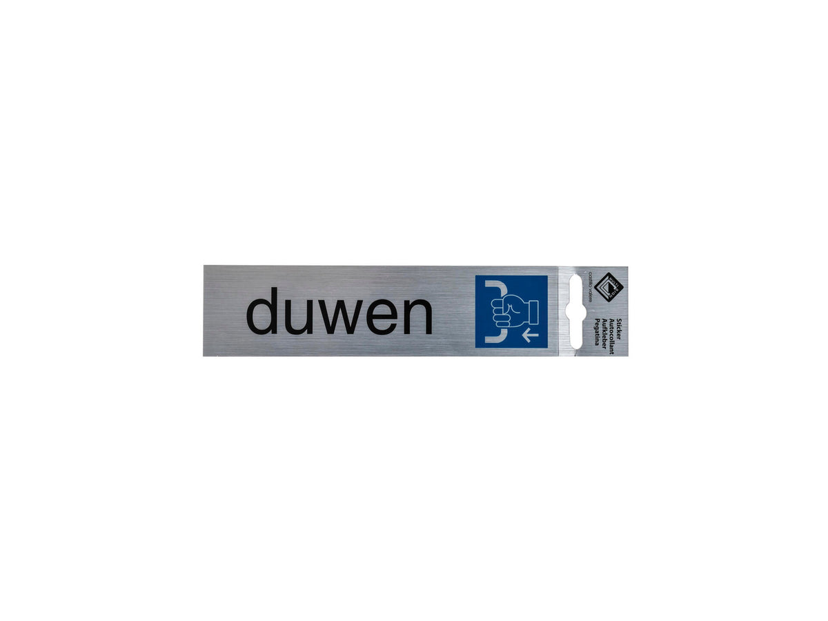 Zelfklevend deurbord duwen 17x4,4 cm aluminium look