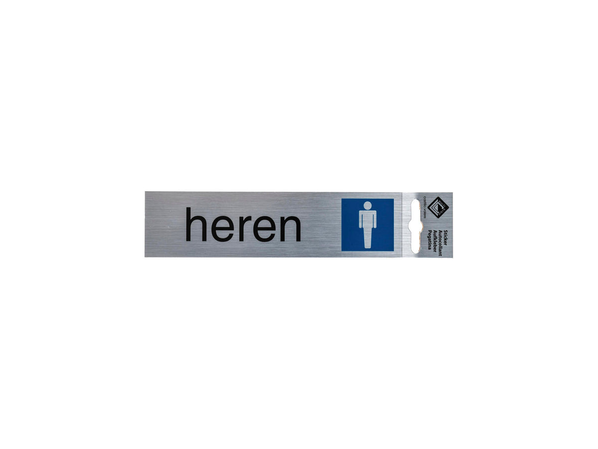 Zelfklevend deurbord heren 17x4,4 cm aluminium look