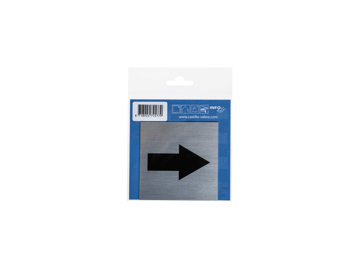 Zelfklevend deurbord pijl 8,5x8,5 cm aluminium look