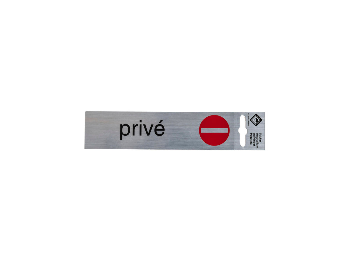 Zelfklevend deurbord privé 17x4,4 cm aluminium look