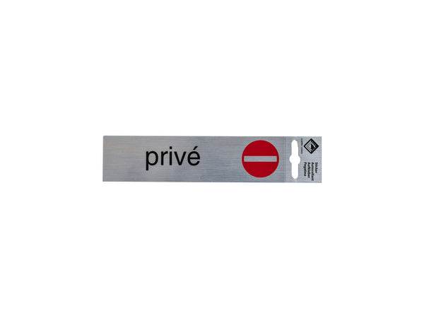 Zelfklevend deurbord privé 17x4,4 cm aluminium look
