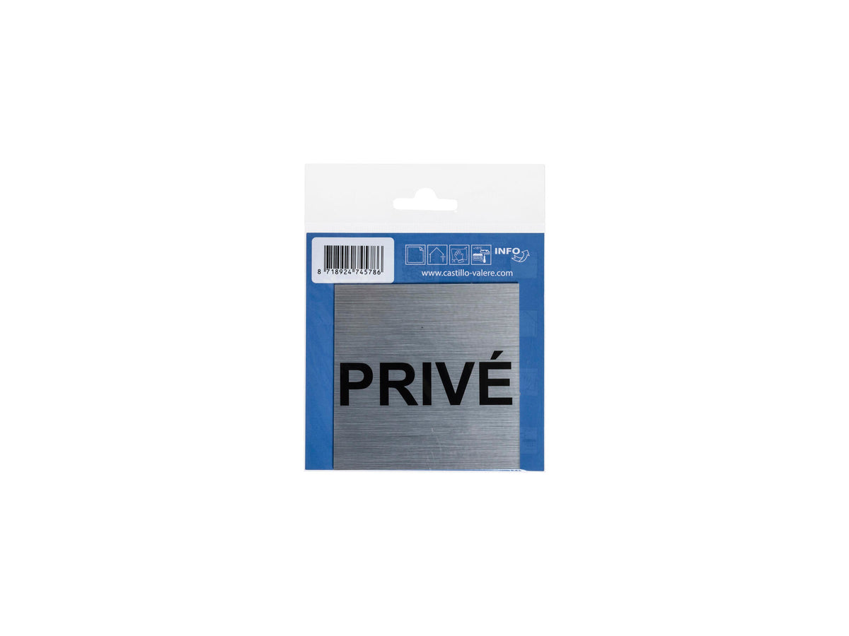 Zelfklevend deurbord privé 8,5x8,5 cm aluminium look