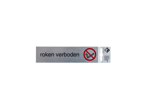 Zelfklevend deurbord roken verboden 17x4,4 cm aluminium look, pictogrammen — SKU COLOS-541635, EAN 8718924743676