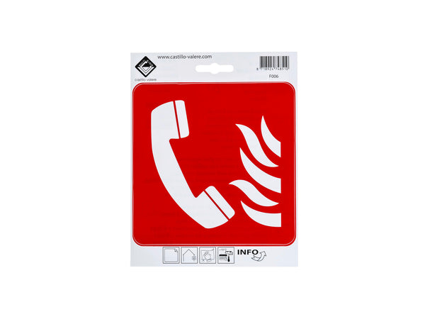 Zelfklevend pictogram telefoon voor brandalarm 15x15 cm