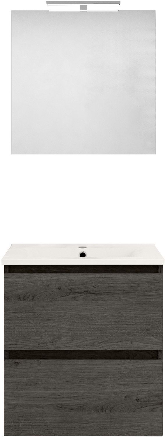 Meubel form 60CM Solo 2 lade porselein +spiegel graphit eik