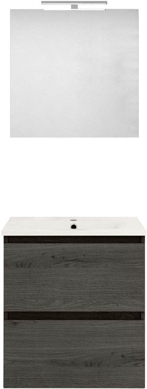 Meubel form 60CM Solo 2 lade porselein +spiegel graphit eik