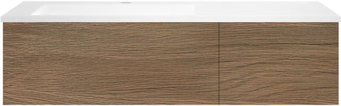 Onderbouw Coffee 2 lades 120 eik caramel+wastafel links kunstmarmer wit, badkamermeubelen — SKU DESCO-192277