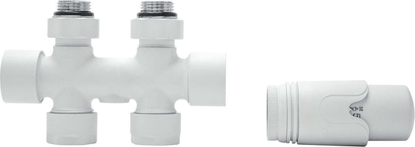 D-RADIATOR THERMOSTATISCHE DESIGN RADIATOR KRAANSET 2PIJPS/1PIJPS +KOPPELINGEN 16MM RECHT MAT WIT