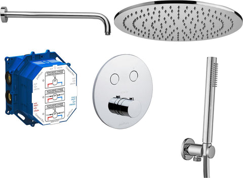 Inbouw douchecombinatie met hoofddouche incl.inbouwthermostaat+badset nordica comfort chroom, verwerkingsartikelen — SKU DESCO-181577