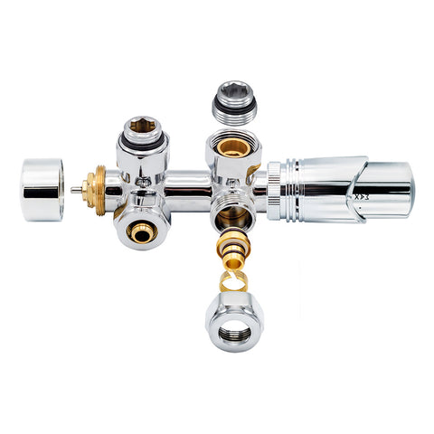 Belrad radiatorkraan - design - thermostatisch - middenaansluiting - haaks - muuraansluiting - chroom, radiatoren — SKU MB-15999-19526, EAN 5404024107076