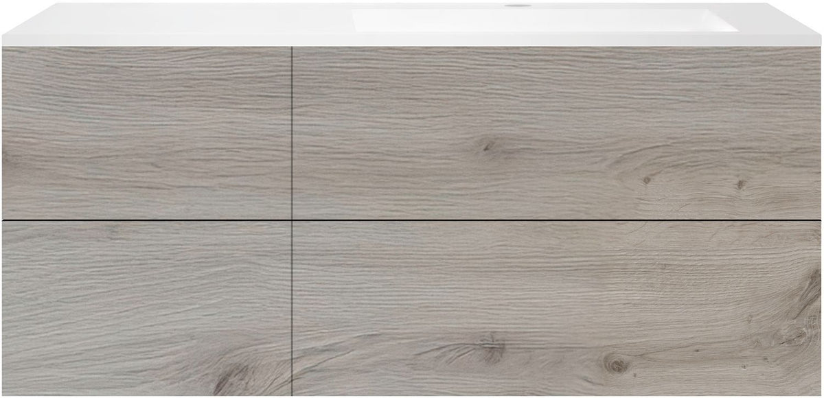 ONDERBOUW COFFEE 4 LADES 140 EIK  ZILVER+WASTAFEL RECHTS KUNSTMARMER WIT
