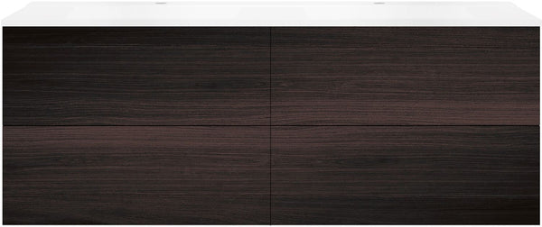 SOUS MEUBLE COFFEE 4 TIROIRS 160 DUO CHENE DECOR MOKKA +DOUBLE LAVABO BLANC