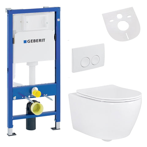 Belvit Hang-wc set randloos met softclose wc-zitting en Geberit UP100 inbouwelement uit keramiek voor wandmontage - Wit, wc-packs — SKU MB-19392-22919, EAN 5404029122142