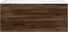 SOUS MEUBLE COFFEE 4 TIROIRS 140 NOYER VELOURS+LAVABO GAUCHE EN MARBRE SYNTHETIQUE BLANC MAT