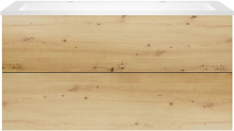 Onderbouw COFFEE 2 lades 120 eik urban + wastafel 2 kraangaten kunstmarmer mat wit